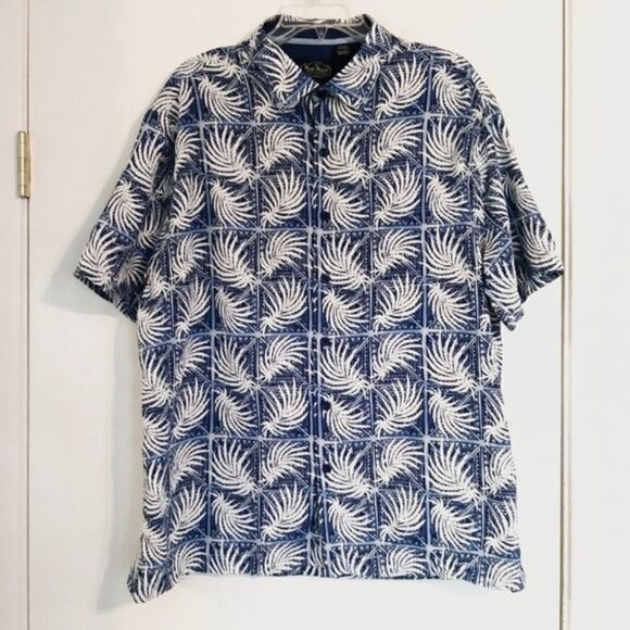 Nat Nast Blue & White Palm Patterned Hawaiian Shirt - Picture 1 of 7
